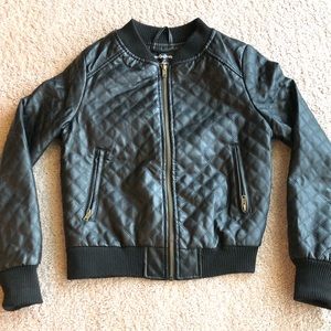 Faux Leather Quilted Bomber Jacket